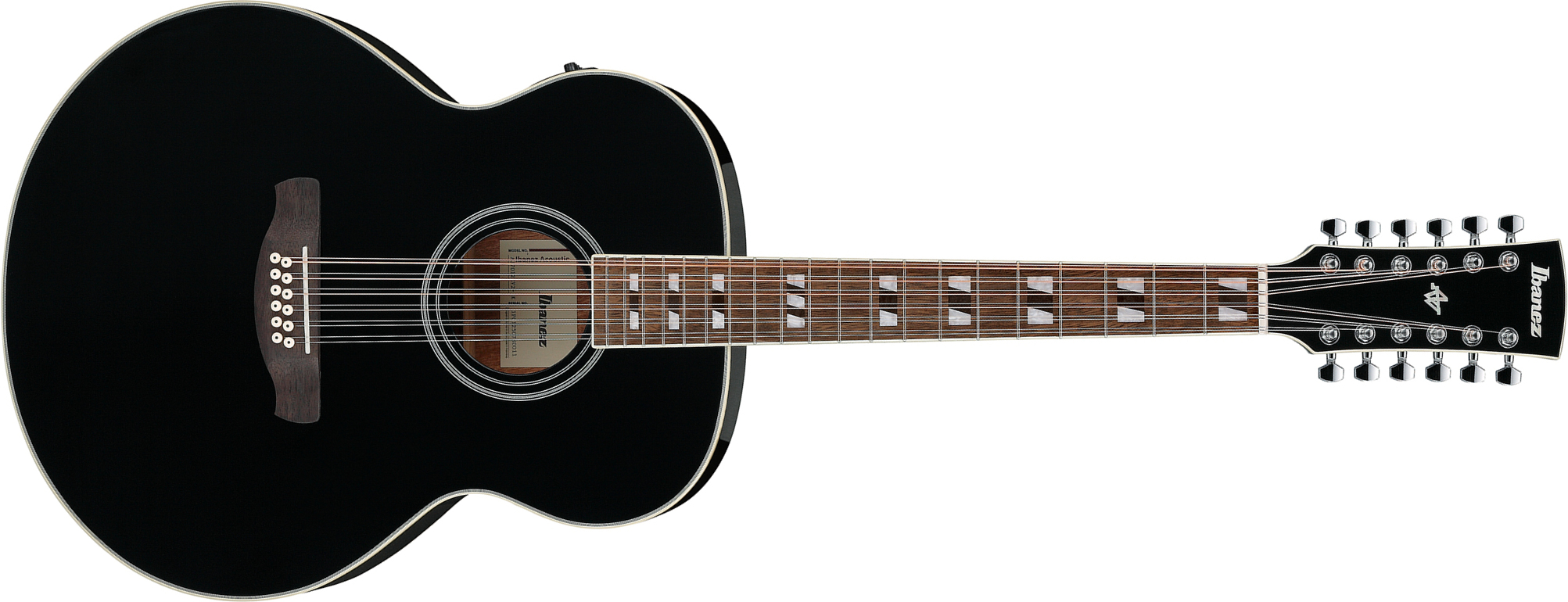 Ibanez Aj7012m1e Bk Jumbo 12c Epicea Okoume Lau - Black - Folk guitar - Main picture