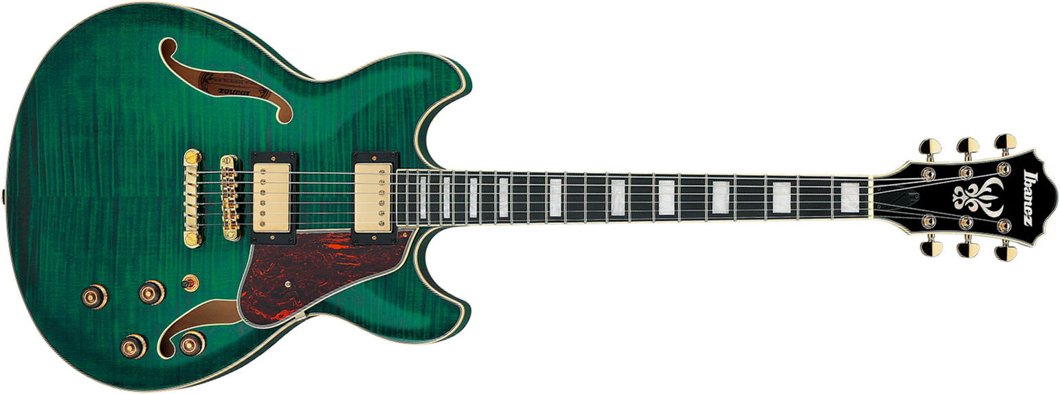 Ibanez As93fm Tmg Artcore Expressionist 2h Ht Eb - Transparent Moss Green - Semi-hollow electric guitar - Main picture