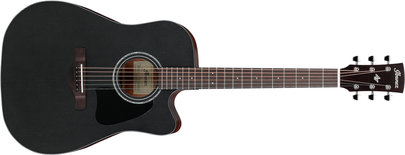 Ibanez Aw247ce Wk Artwood Dreadnought Cw Tout Okoume Ova - Weathered Black Open Pore - Folk guitar - Main picture