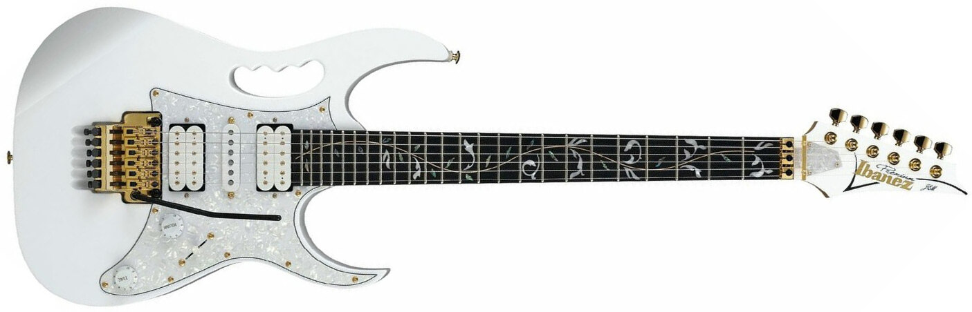 Ibanez Steve Vai Jem7vp Wh Premium Signature Hsh Fr Eb - White - Double cut electric guitar - Main picture