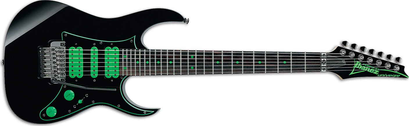 Ibanez Steve Vai Uv70p Bk Universe Premium Signature 7-cordes Hsh Fr Rw - Black - 7 string electric guitar - Main picture