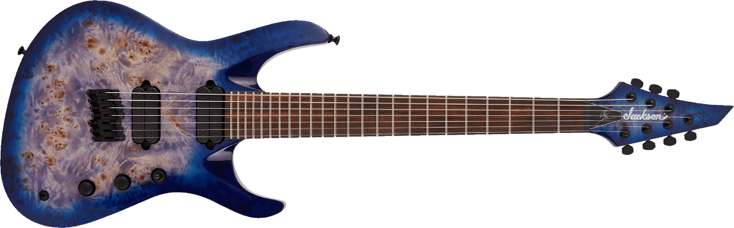 Jackson Chris Broderick Soloist 7 Pro 2h Dimarzio Ht Lau - Trans Blue Poplar - 7 string electric guitar - Main picture