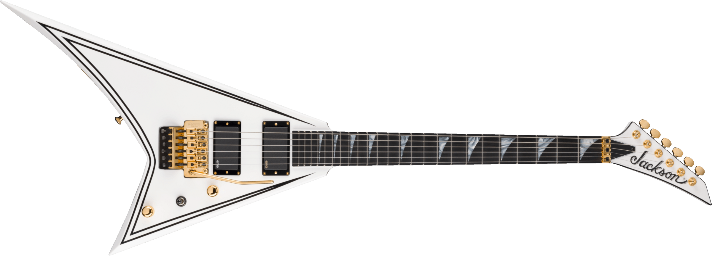 Jackson Rr24mg Mj Series Jap Fr Hh Eb - White With Black Pinstripes - Metal electric guitar - Main picture