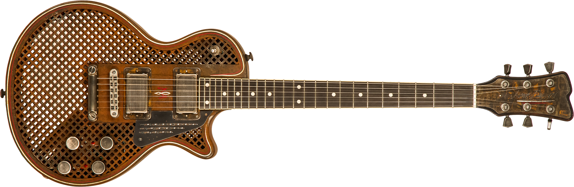 James Trussart Steeldeville Perf.front.back 2h Ht Eb #21179 - Rust O Matic Pinstriped Caged - Single cut electric guitar - Main picture
