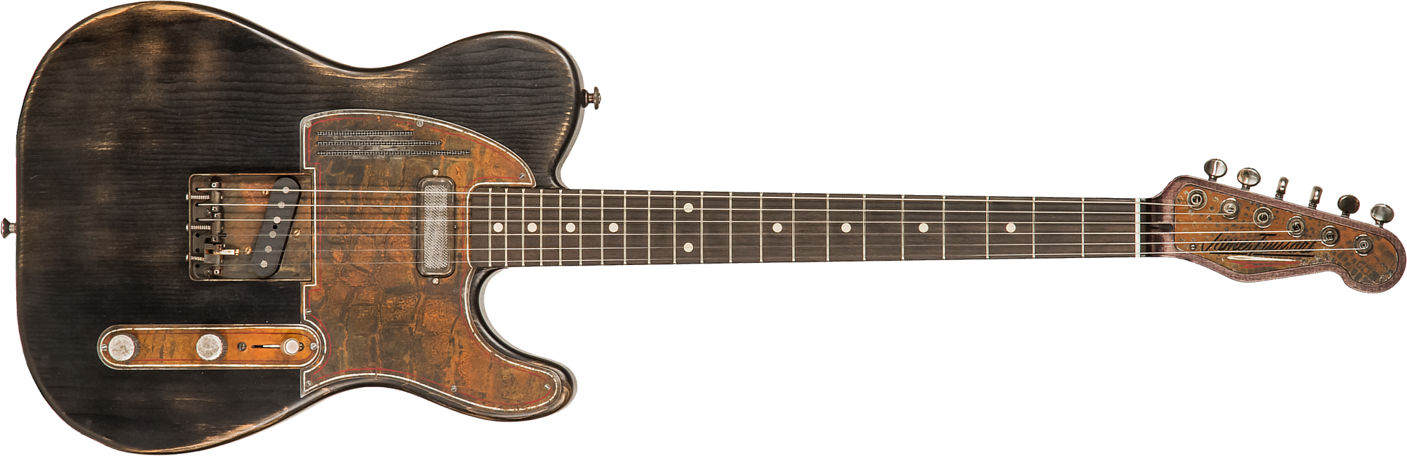 James Trussart Steelguardcaster Glaser B Bender Sh Ht Eb #21062 - Rust O Matic Pinstriped Black Nitro - Tel shape electric guitar - Main picture