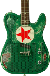Semi-hollow electric guitar James trussart Steelcaster #26052 - Red star holey gator pickguard
