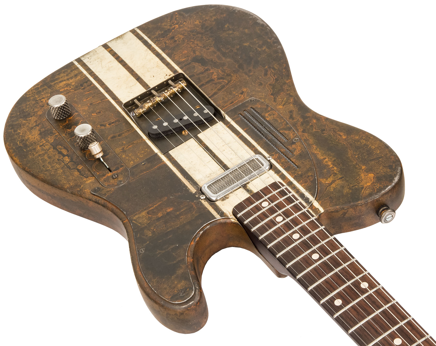 James Trussart Steelcaster Deluxe Perf. Back 2s Pf #20033 - Rust O Matic Cream Racing Stripes - Tel shape electric guitar - Variation 2