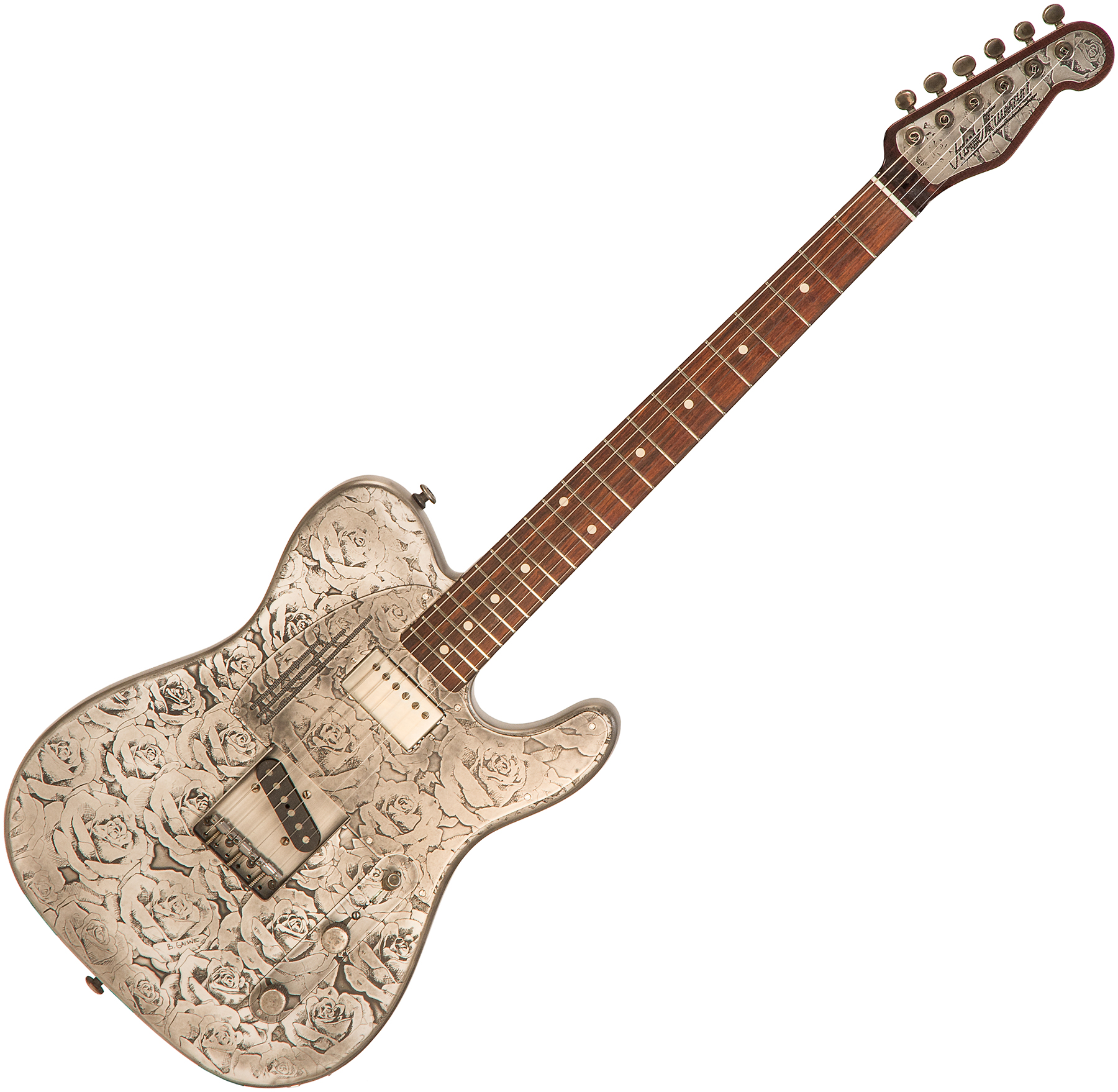 James Trussart Steelcaster Perf.back Sh Rw #21012 - Antique Silver Roses - Semi-hollow electric guitar - Main picture