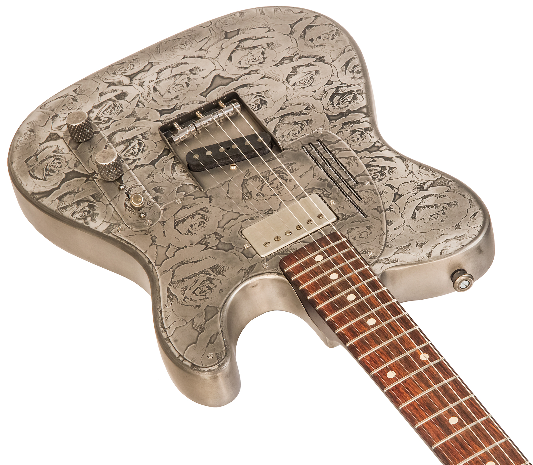 James Trussart Steelcaster Perf.back Sh Rw #21012 - Antique Silver Roses - Semi-hollow electric guitar - Variation 1
