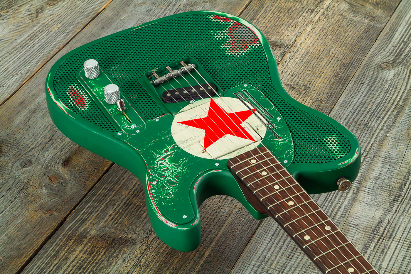 James Trussart Steelcaster Sh Ht Rw #26052 - Red Star Holey Gator Pickguard - Semi-hollow electric guitar - Variation 3
