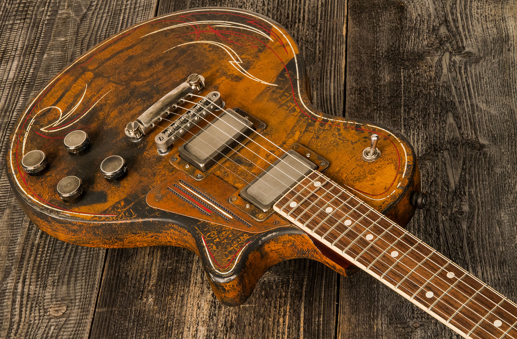 James Trussart Steeldeville Perf.back 2h Ht Rw #21171 - Rust O Matic Pinstriped - Single cut electric guitar - Variation 1