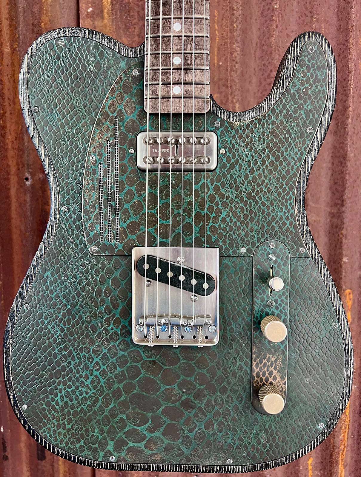 James Trussart Steeltopcaster Sh Ht Mn #12204 - Rusty Engraved Snake Skin - Tel shape electric guitar - Variation 3