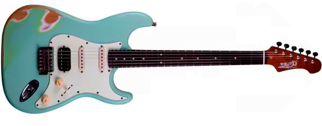 Jet Guitars Js400 Sg Rlc Hss Trem Mn - Sea Foam Green Relic - Str shape electric guitar - Main picture