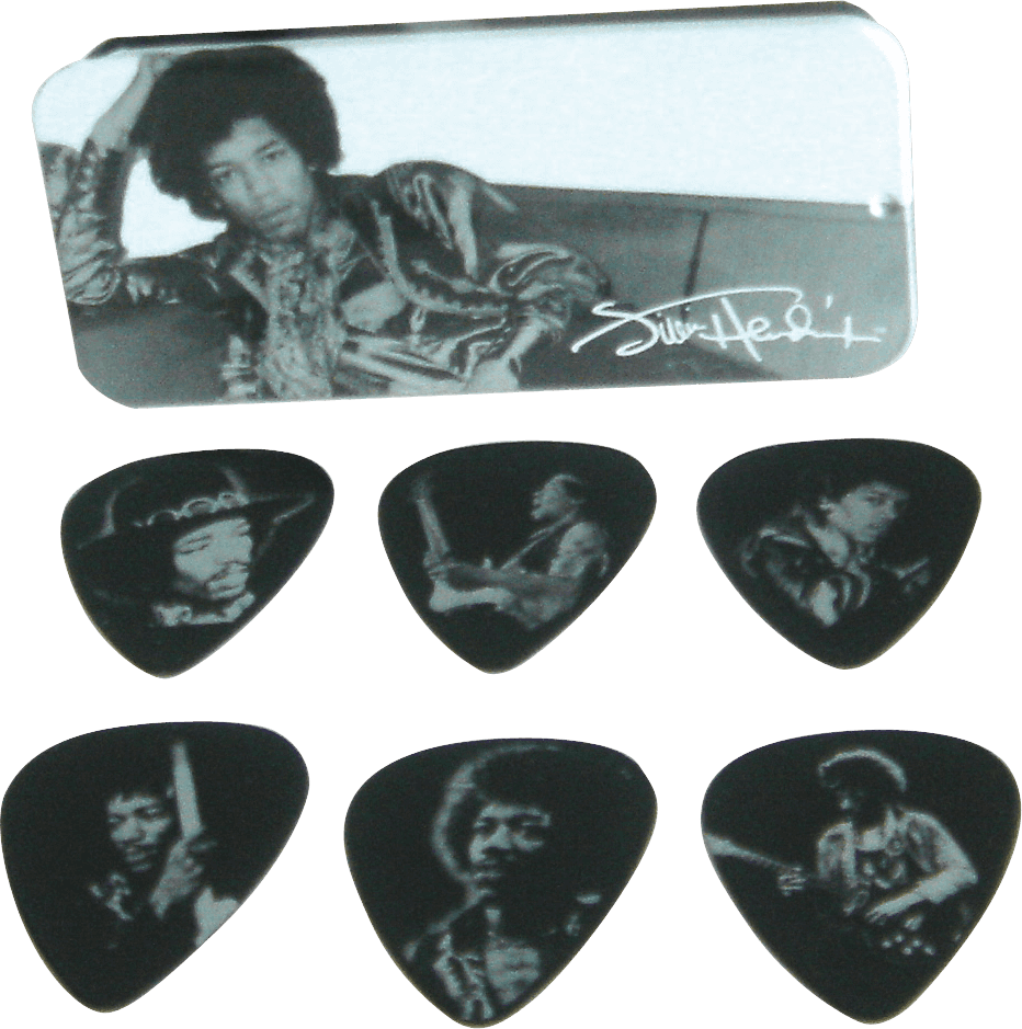Jim Dunlop Jh-pt05h - BoÎte Metal Collector Jimi Hendrix 12 MÉdiators Silver Portrait Heavy - Guitar pick - Main picture