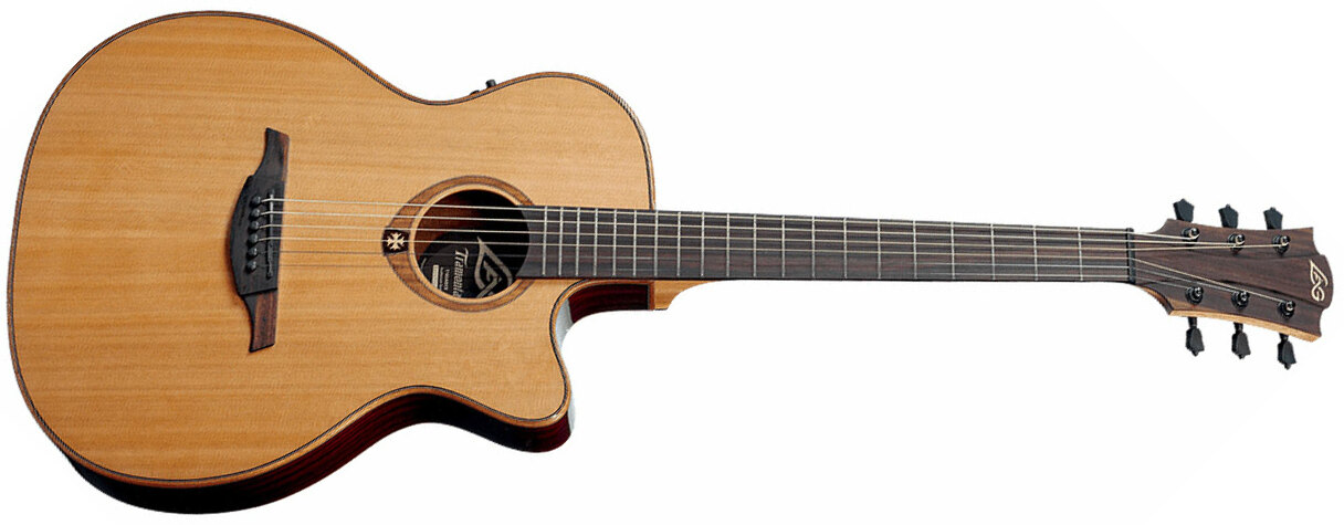 Lag T100asce Tramontane Auditorium Slim Cw Cedre Acajou Rw - Naturel Brillant - Acoustic guitar & electro - Main picture