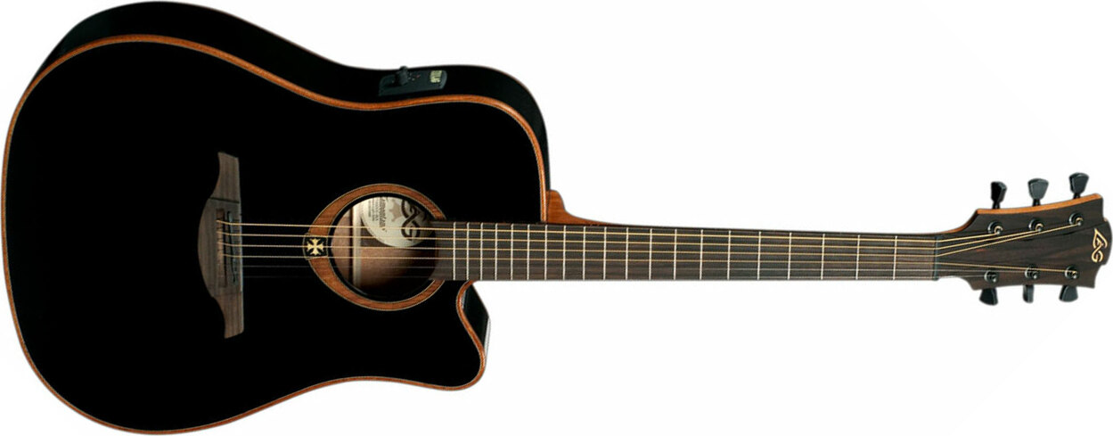 Lag T100dce Tramontane Dreadnought Cw Cedre Acajou Rw - Black Gloss - Acoustic guitar & electro - Main picture