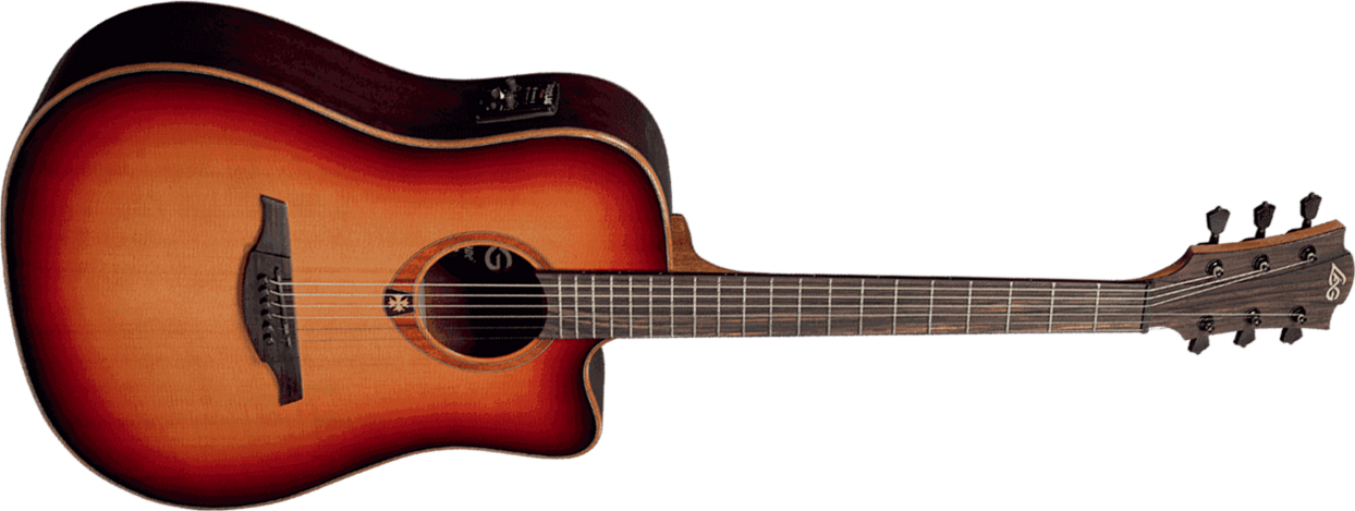 Lag T100dce Tramontane Dreadnought Cw Cedre Sapele - Brown Sunburst - Electro acoustic guitar - Main picture