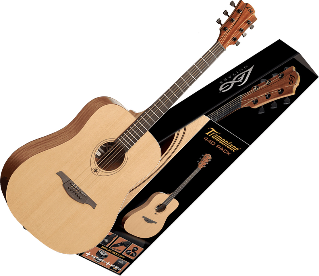 Lag T44d-pack Tramontane Dreadnought Epicea Acajou - Naturel Satin - Acoustic guitar set - Main picture