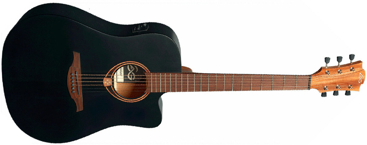 Lag T70dce Tramontane Dreadnought Cw Epicea Sapele Bro - Noir Satin - Electro acoustic guitar - Main picture