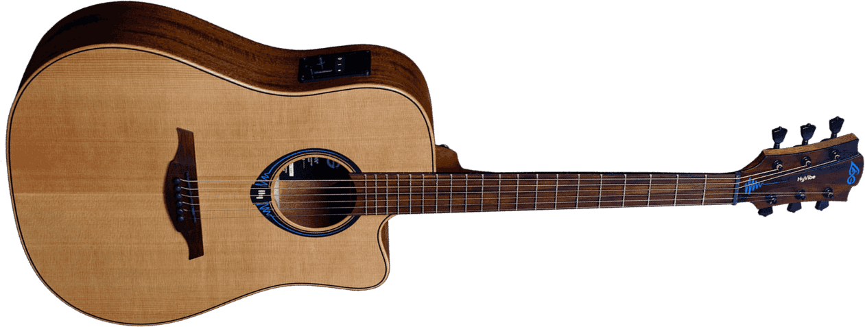 Lag Thv10dce Hyvibe Dreadnought Cedre/acajou Cw+housse - Naturel - Electro acoustic guitar - Main picture