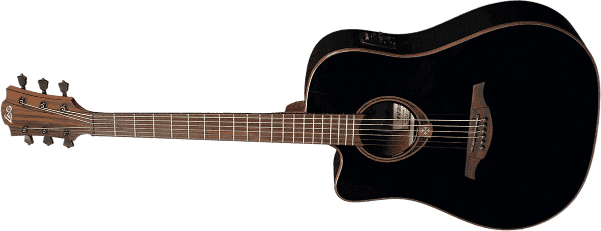 Lag Tl118dce Tramontane Lh Gaucher Dreadnought Cw Cedre Khaya Bro - Black - Acoustic guitar & electro - Main picture