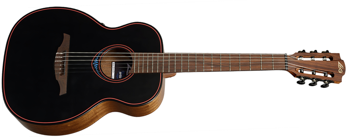 Lag Tnbw1te Bluewave 1 Travel Nylon Cedre Khaya Brbr - Noir Pore Ouvert - Travel acoustic guitar - Main picture