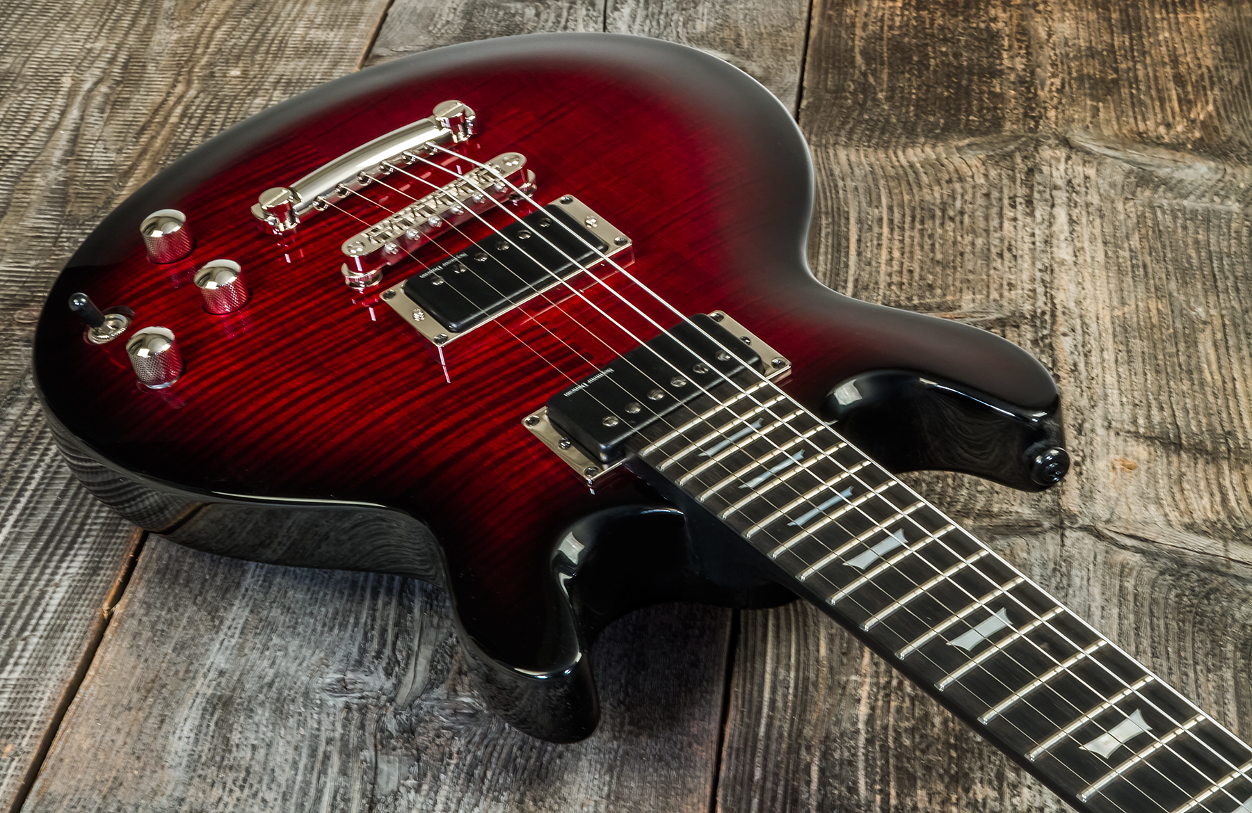 Lag Roxane R500 2h Seymour Duncan Ht Bw - Cherry Shadow - Double cut electric guitar - Variation 2