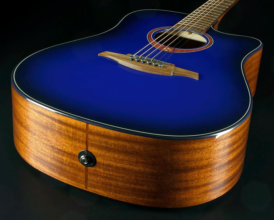 Lag T-blue-dce Tramontane Dreadnought Cw Cedre Acajou Bkbr - Blue Burst - Electro acoustic guitar - Variation 2