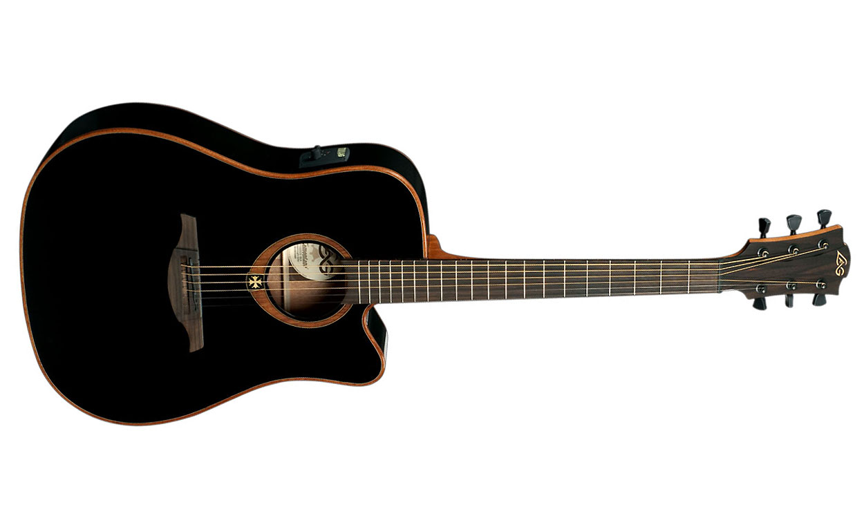 Lag T100dce Tramontane Dreadnought Cw Cedre Acajou Rw - Black Gloss - Acoustic guitar & electro - Variation 1