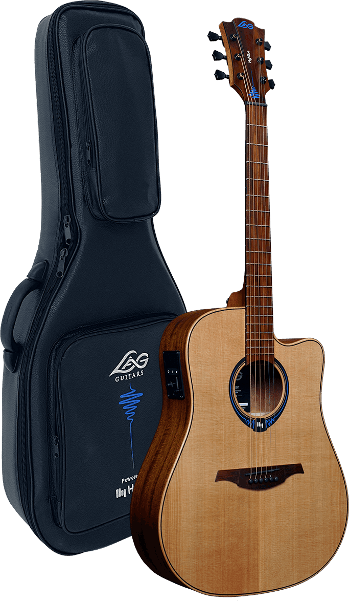 Lag Thv10dce Hyvibe Dreadnought Cedre/acajou Cw+housse - Naturel - Electro acoustic guitar - Variation 1