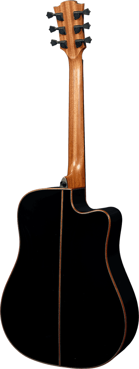 Lag Tl118dce Tramontane Lh Gaucher Dreadnought Cw Cedre Khaya Bro - Black - Acoustic guitar & electro - Variation 1