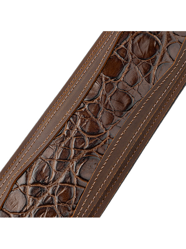 Levy's Apex - Cuir Crazy Horse Rembourre, Motif Croco, 7,6 Cm - Brown - Guitar strap - Variation 2