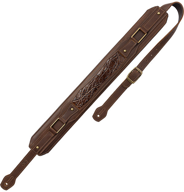 Levy's Apex - Cuir Crazy Horse Rembourre, Motif Croco, 7,6 Cm - Brown - Guitar strap - Main picture