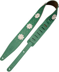 Guitar strap Levy's In Bloom - 6,35 cm premium leather with hand-riveted flowers - Green