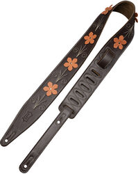 Guitar strap Levy's In Bloom - 6,35 cm premium leather with hand-riveted flowers - Mahogany Brown