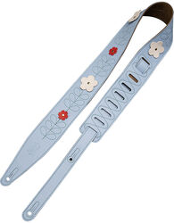 Guitar strap Levy's In Bloom - 6,35 cm premium leather with hand-riveted flowers - Sky Blue