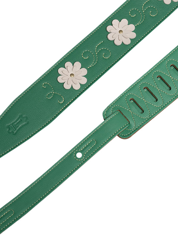 Levy's In Bloom - Courroie 6,35 Cm En Cuir Premium Et Fleurs Rivetees A La Main - Green - Guitar strap - Variation 1