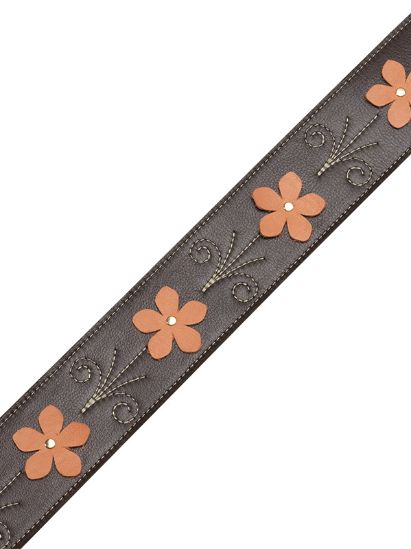 Levy's In Bloom - Courroie 6,35 Cm En Cuir Premium Et Fleurs Rivetees A La Main - Mahogany Brown - Guitar strap - Variation 2