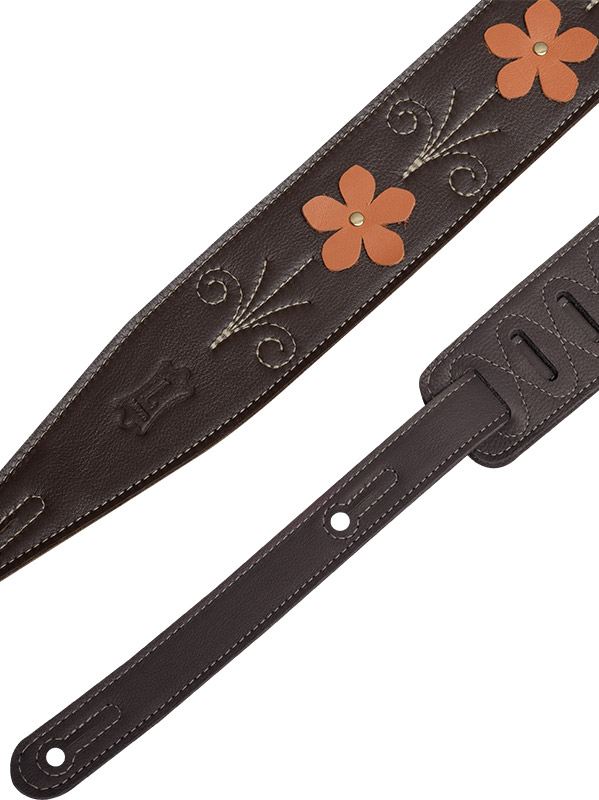 Levy's In Bloom - Courroie 6,35 Cm En Cuir Premium Et Fleurs Rivetees A La Main - Mahogany Brown - Guitar strap - Variation 1