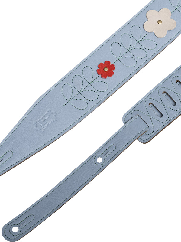 Levy's In Bloom - Courroie 6,35 Cm En Cuir Premium Et Fleurs Rivetees A La Main - Sky Blue - Guitar strap - Variation 1