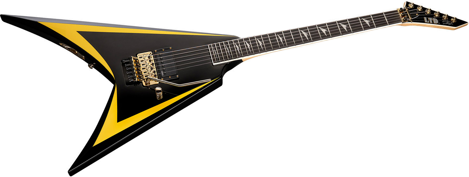 Ltd Alexi Laiho Alexi Arrowhead Se 20th Ann. Signature 1h Fr Eb - Black With Yellow Bevels - Metal electric guitar - Variation 2