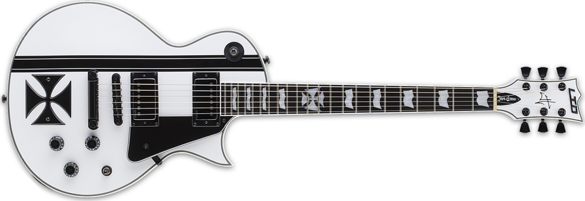 Ltd James Hetfield Iron Cross snow white w black stripes Single cut electric guitar