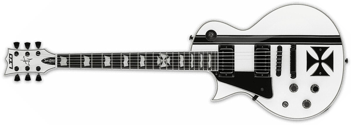 Ltd James Hetfield Iron Cross Lh Gaucher Hh Emg Ht Eb - Snow White W/ Black Stripes - Left-handed electric guitar - Main picture