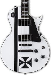 Single cut electric guitar Ltd James Hetfield Iron Cross - Snow white w/ black stripes