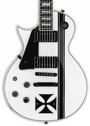 Left-handed electric guitar Ltd James Hetfield Iron Cross LH - Snow white w/ black stripes