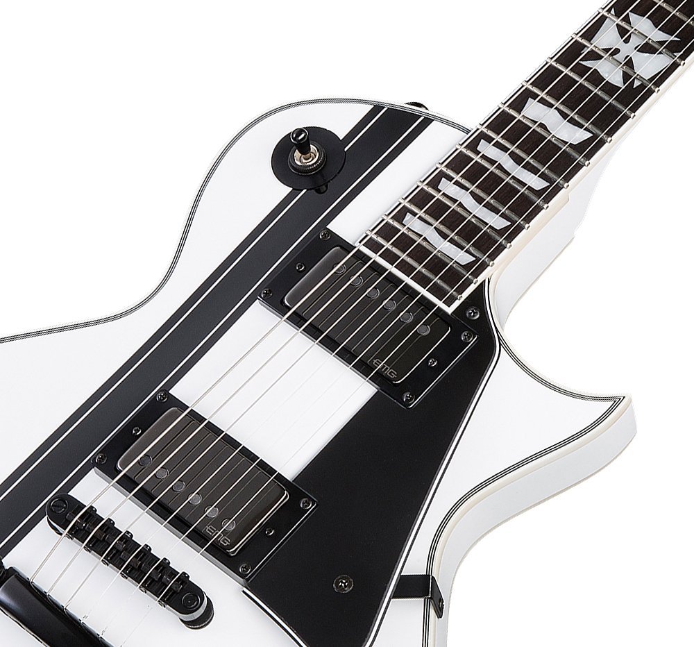 Ltd James Hetfield Iron Cross - Snow White W/ Black Stripes - Single cut electric guitar - Variation 3