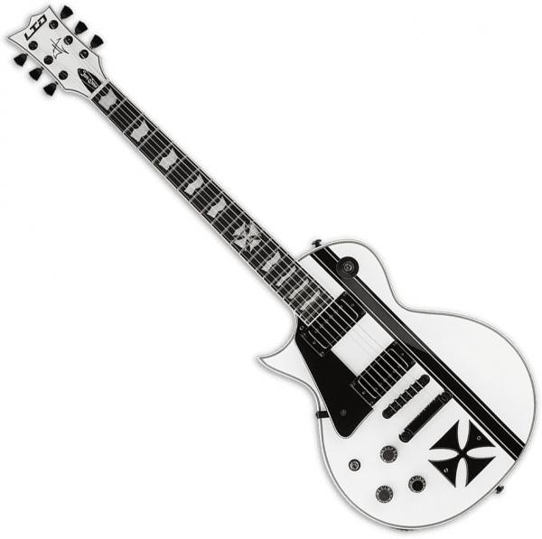 Solid body electric guitar Ltd James Hetfield Iron Cross LH - snow white w/ black stripes