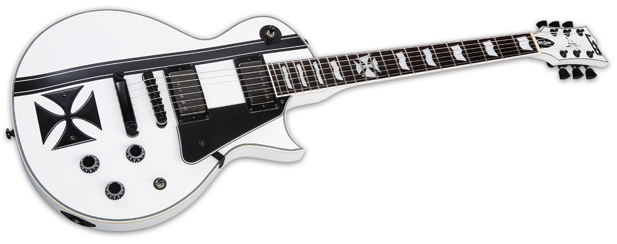 Ltd James Hetfield Iron Cross - Snow White W/ Black Stripes - Single cut electric guitar - Variation 2