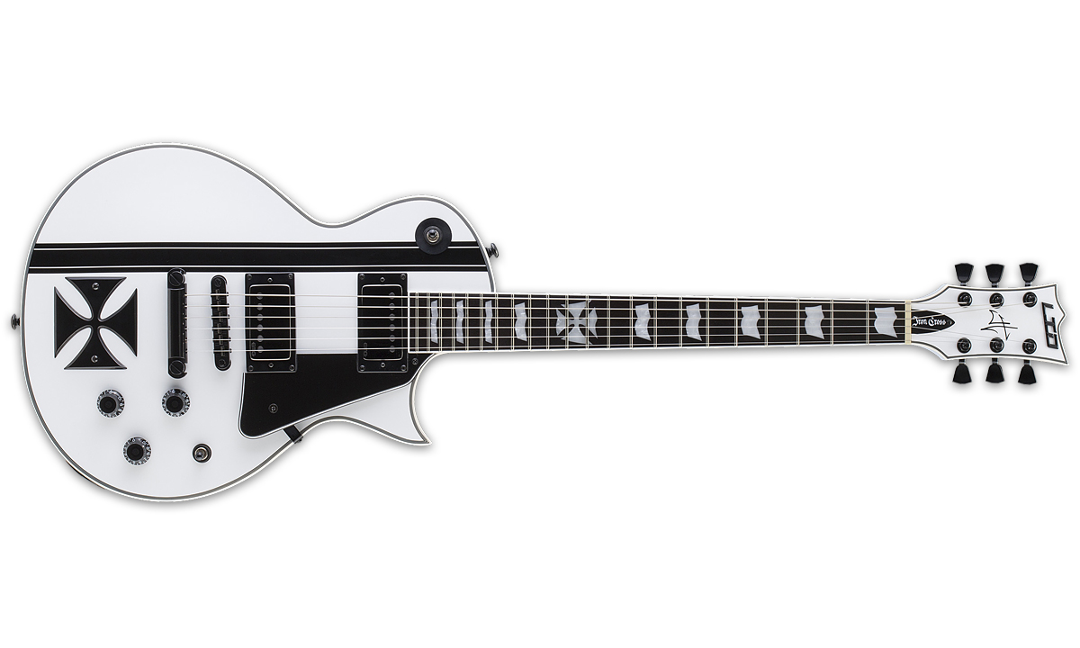 Ltd James Hetfield Iron Cross - Snow White W/ Black Stripes - Single cut electric guitar - Variation 1