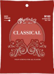 Nylon guitar strings Martin M160 Classical Nylon Guitar 6-String Set Silver Plated Ball End Hard Tension